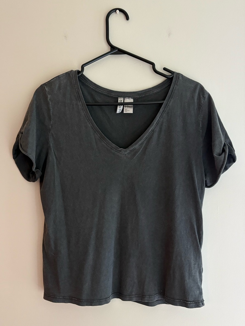 Washed V-Neck Short Sleeve Tee - Gray
